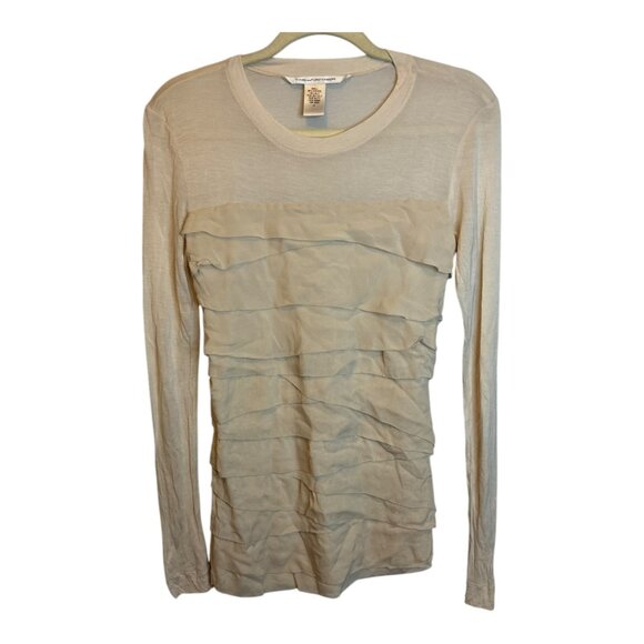 Diane Von Furstenberg Blouse Women's Size Small Tiered Silk Blend Sheer Pink - Picture 1 of 3